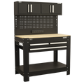 Superline PRO® Workbench with Pegboard Back Panel, Power Bar & Wooden Worktop