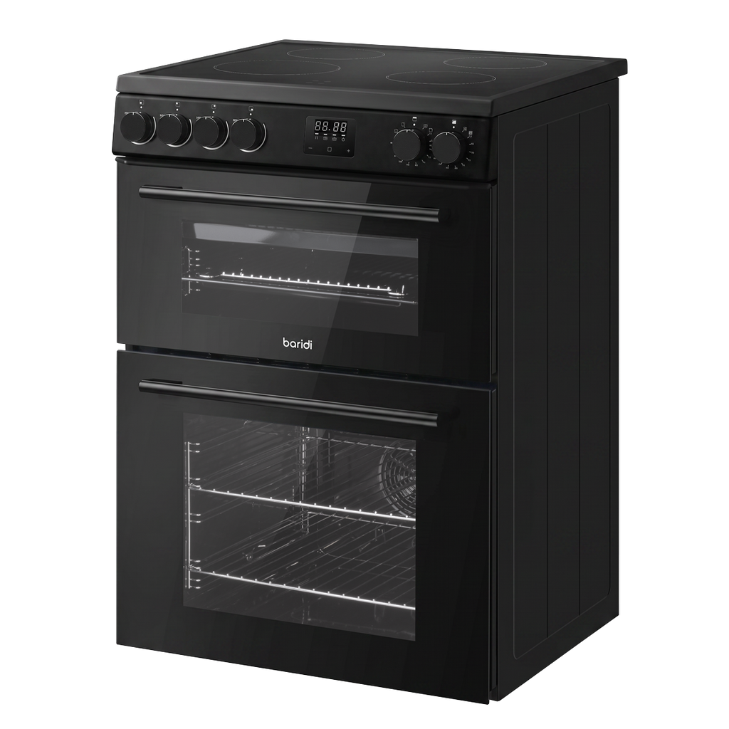 Baridi 60cm Freestanding Cooker with 99L Double Cavity & Ceramic Hob - Black
