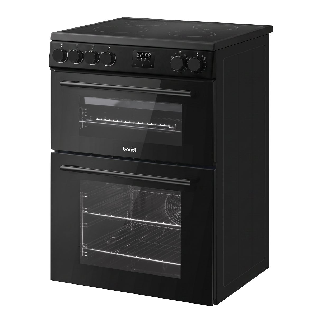 Baridi 60cm Freestanding Cooker with 99L Double Cavity & Ceramic Hob - Black