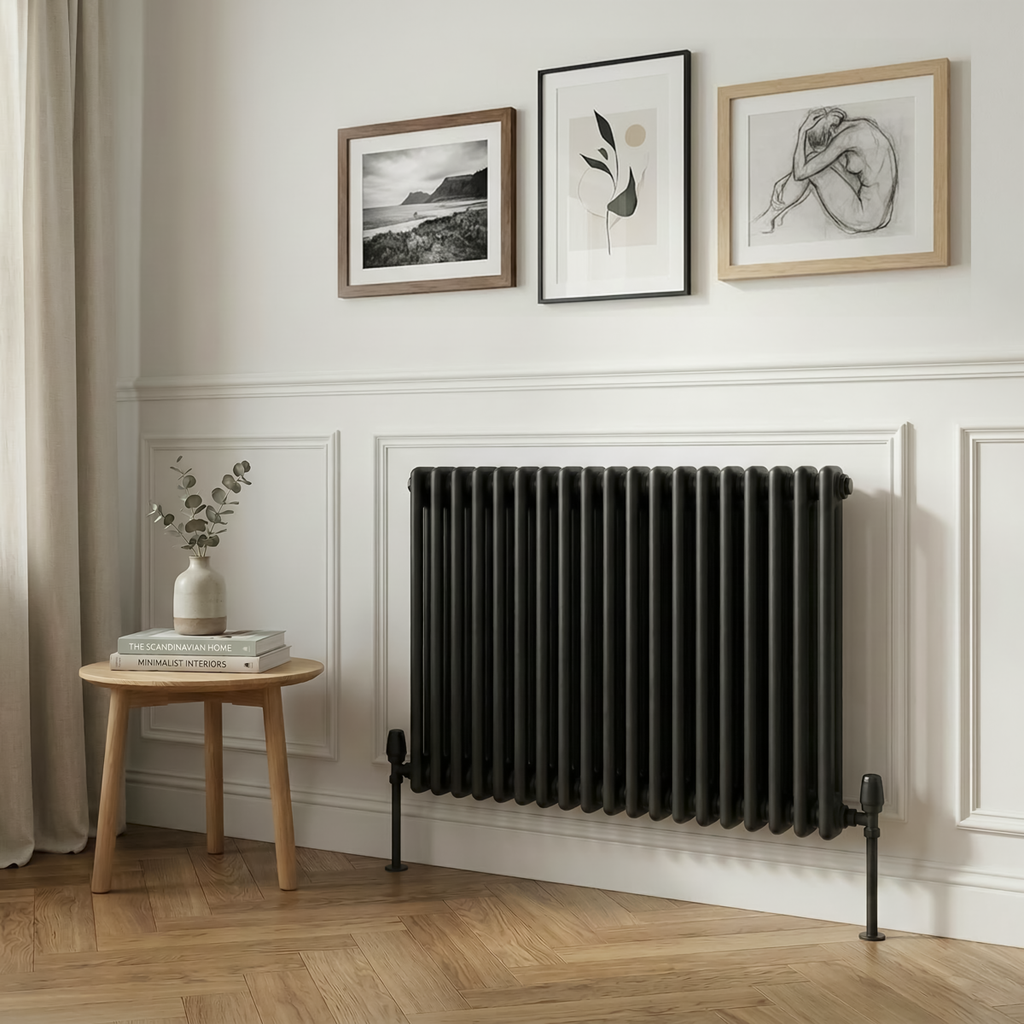 Baridi Horizontal Traditional 2 Column Radiator 600 x 832mm – Black