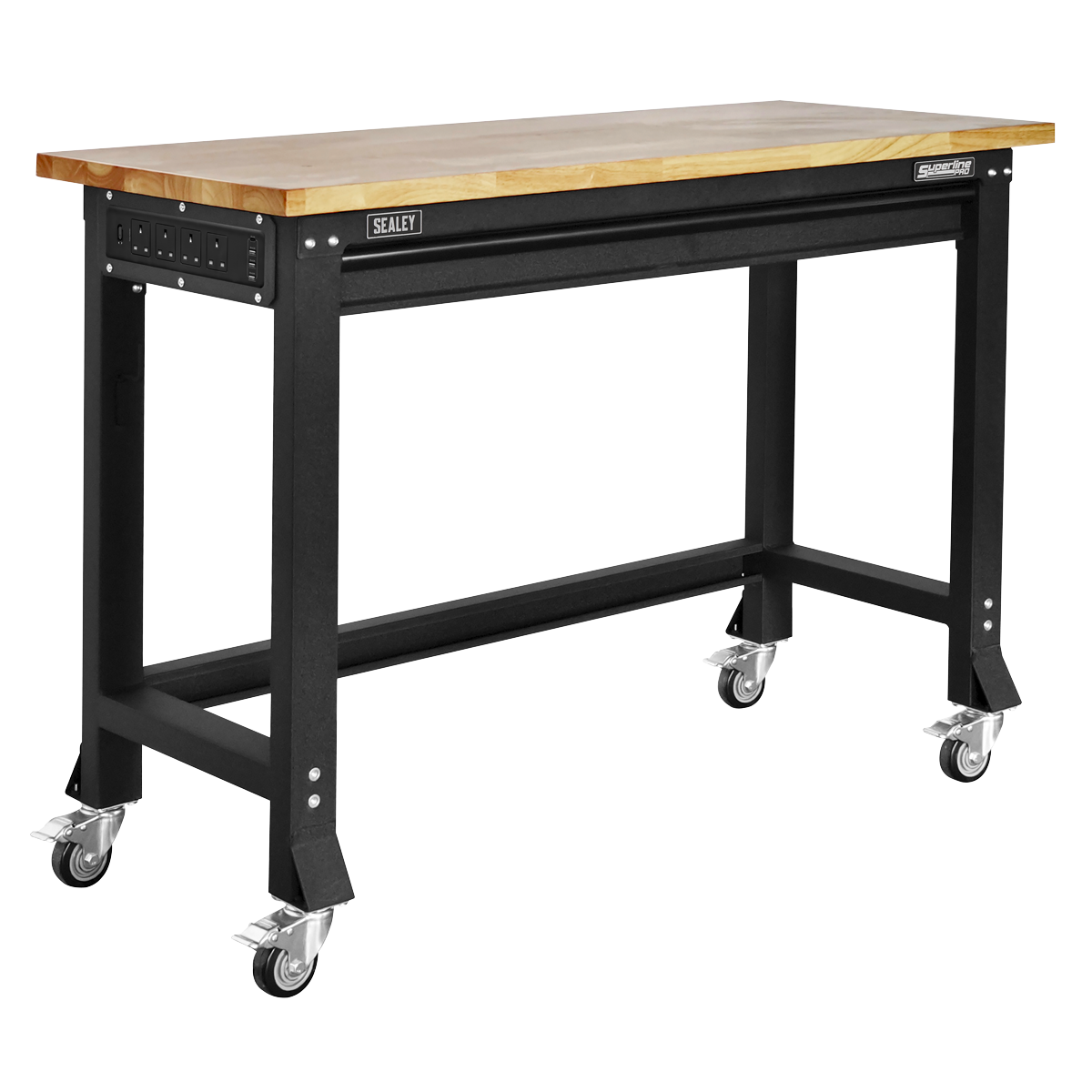 Superline PRO® Black Edition Heavy-Duty Mobile Workbench with Wooden Worktop 1220mm (AP0619M)