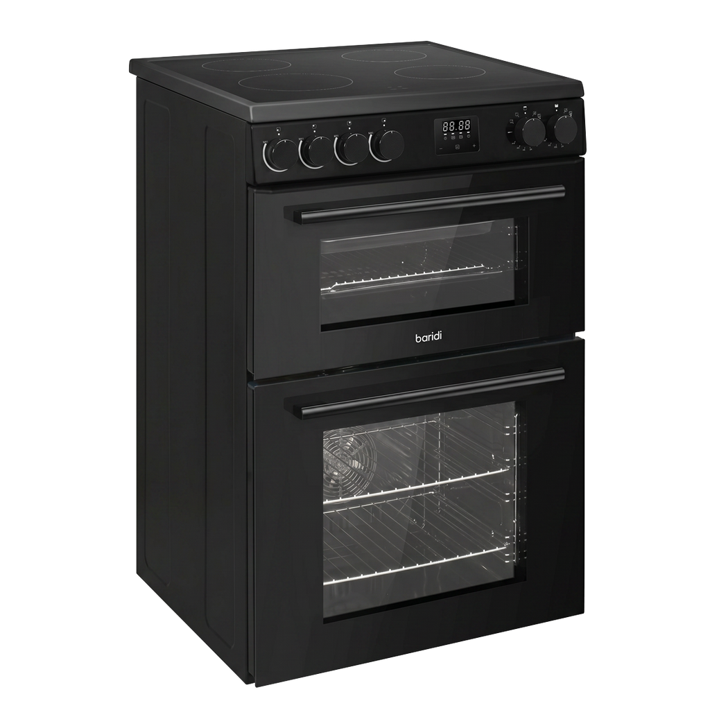 Baridi 60cm Freestanding Cooker with 99L Double Cavity & Ceramic Hob - Black
