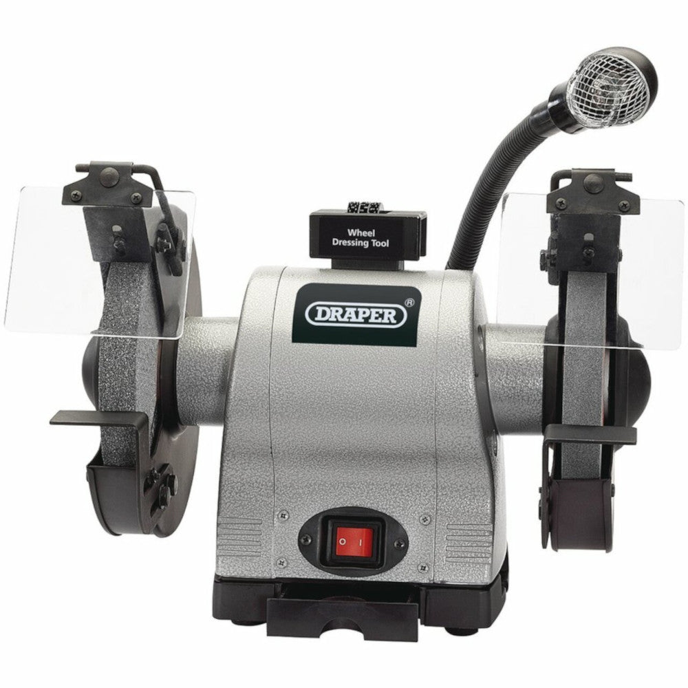 Draper 05096 Heavy Duty Bench Mounted Garage Workshop Grinder with Work Light 200mm 550W 230V