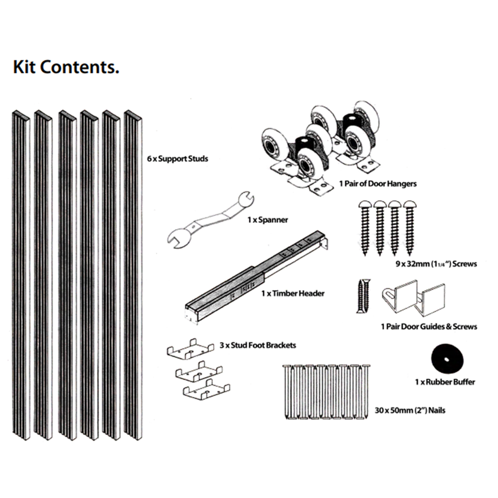 Barrier Sliding Pocket Door Gear Wall Cavity Complete Track Kit, 90kg