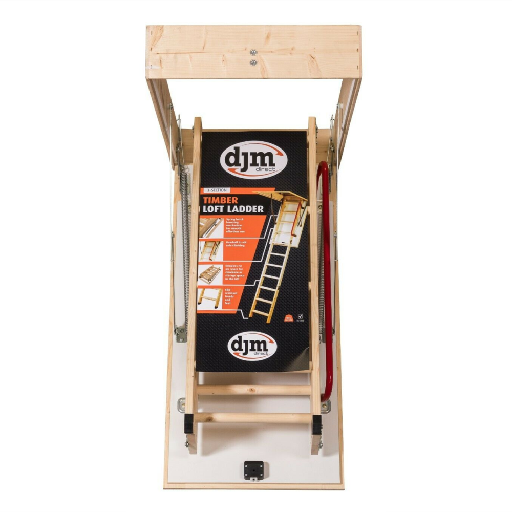 DJM Direct DJM26-5 3 Section Deluxe Eco Timber Folding Attic Loft Ladder with Insulated Hatch