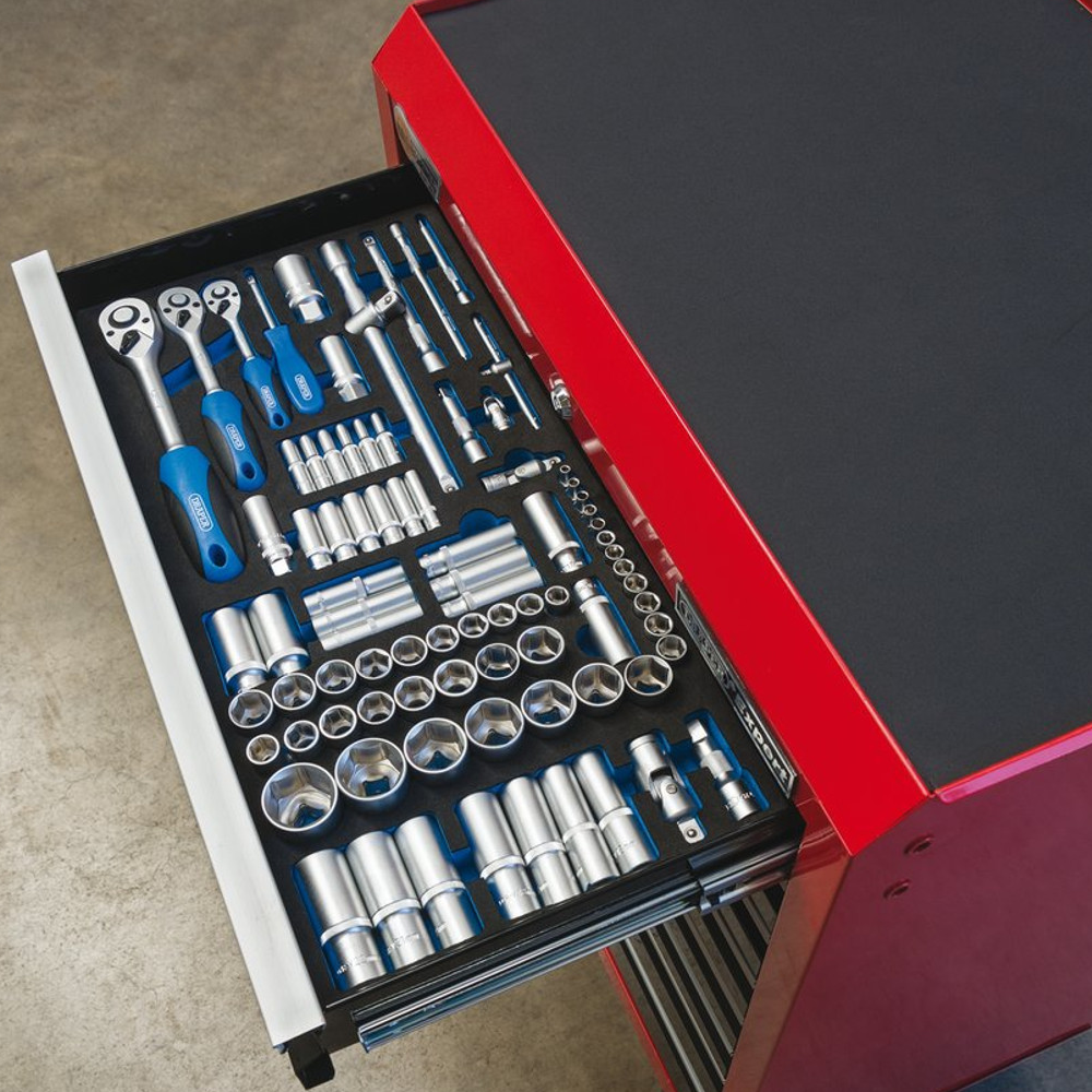 Draper 63540 84 Piece 1/4" 3/8" 1/2" Sq Drive Socket Set in Full Drawer EVA Insert Tray
