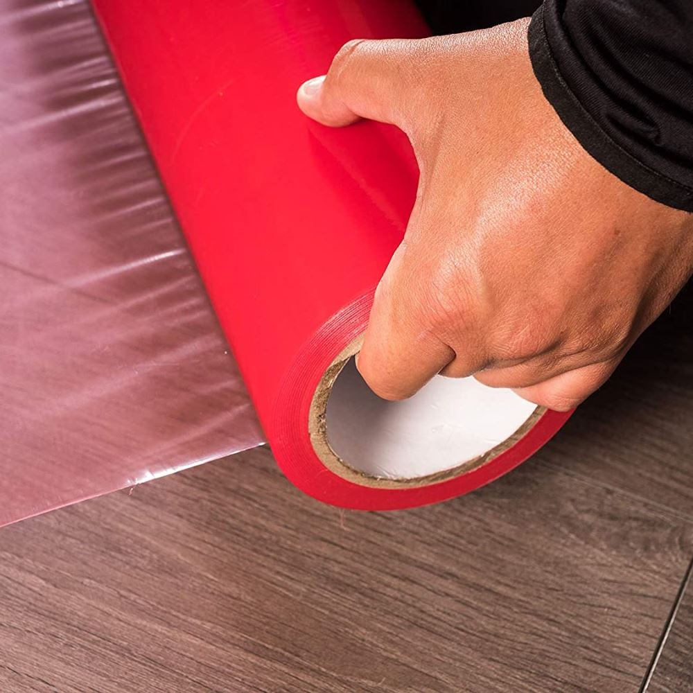 Florprotec Tac Bac Self-Adhesive Laminate Tile Stone Hard Floor Protection Film 600mm x 100m - Red