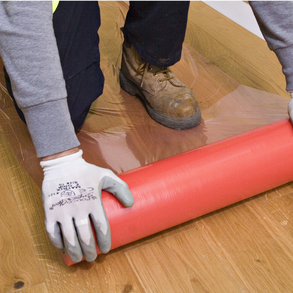 Florprotec Tac Bac Self-Adhesive Laminate Tile Stone Hard Floor Protection Film 600mm x 100m - Red