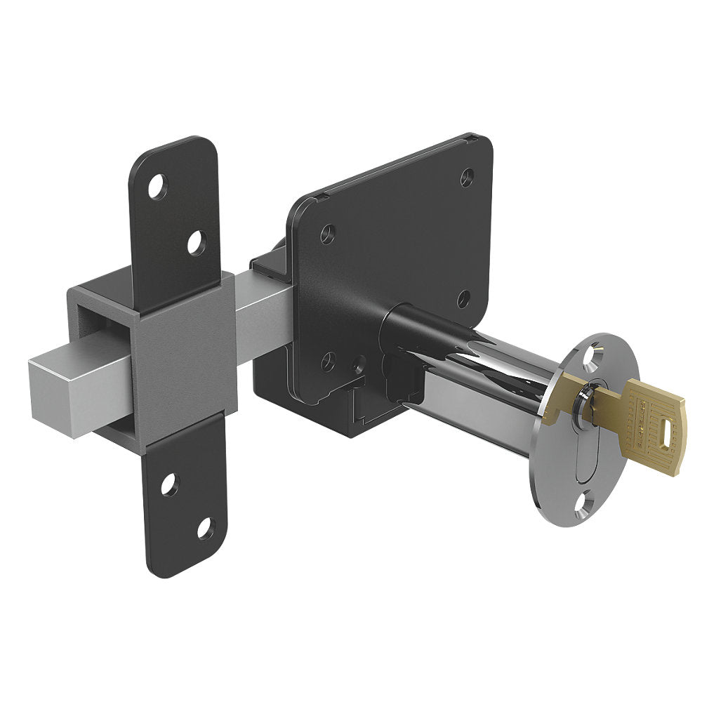 Gatemate Euro Profile Long Throw Lock Gate Shed Door Security Bolt  Double Locking Black & Stainless Steel