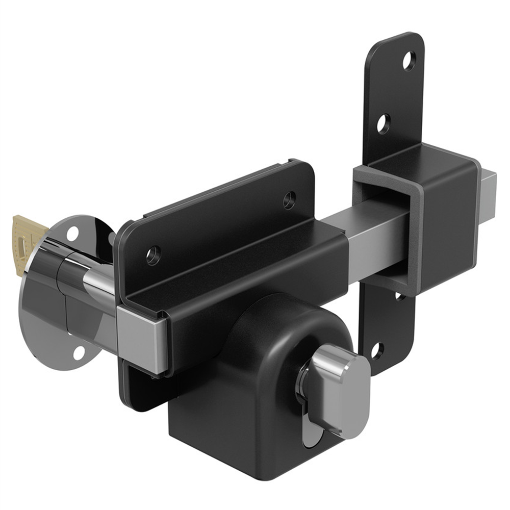 Gatemate Euro Profile Long Throw Lock Gate Shed Door Security Bolt  Single Locking Black & Stainless Steel