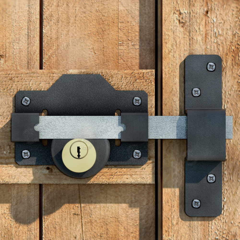 Gatemate Premium Long Throw Double Locking Both Sides Rimlock Bolt Gate Shed Lock Black Stainless Steel