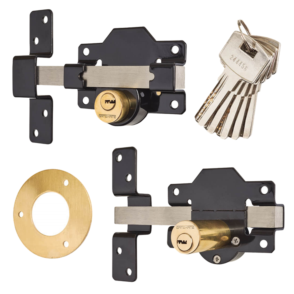 Gatemate Premium Long Throw Double Locking Both Sides Rimlock Bolt Gate Shed Lock Black Stainless Steel