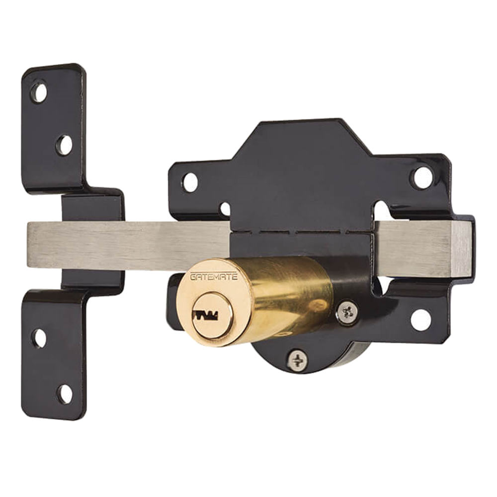 Gatemate Premium Long Throw Double Locking Both Sides Rimlock Bolt Gate Shed Lock Black Stainless Steel