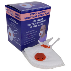 National FFP3 Valved Vertical Fold Flat Adjustable Disposable Dust Protection Face Mask 10 Pack