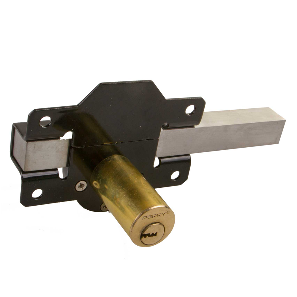 Perry 1127 Premium Long Throw Double Locking Rimlock Bolt Gate Shed Security Lock Black Stainless Steel