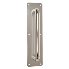 Pull Door Handle on Radius Plate 225mm - Polished Aluminium