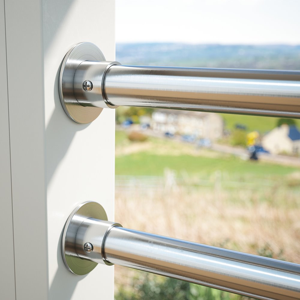 Rothley Endurance Stainless Steel Round Colorail Tube Wardrobe Hanging Rail End Support Sockets Fitting Brushed Stainless Steel Installed