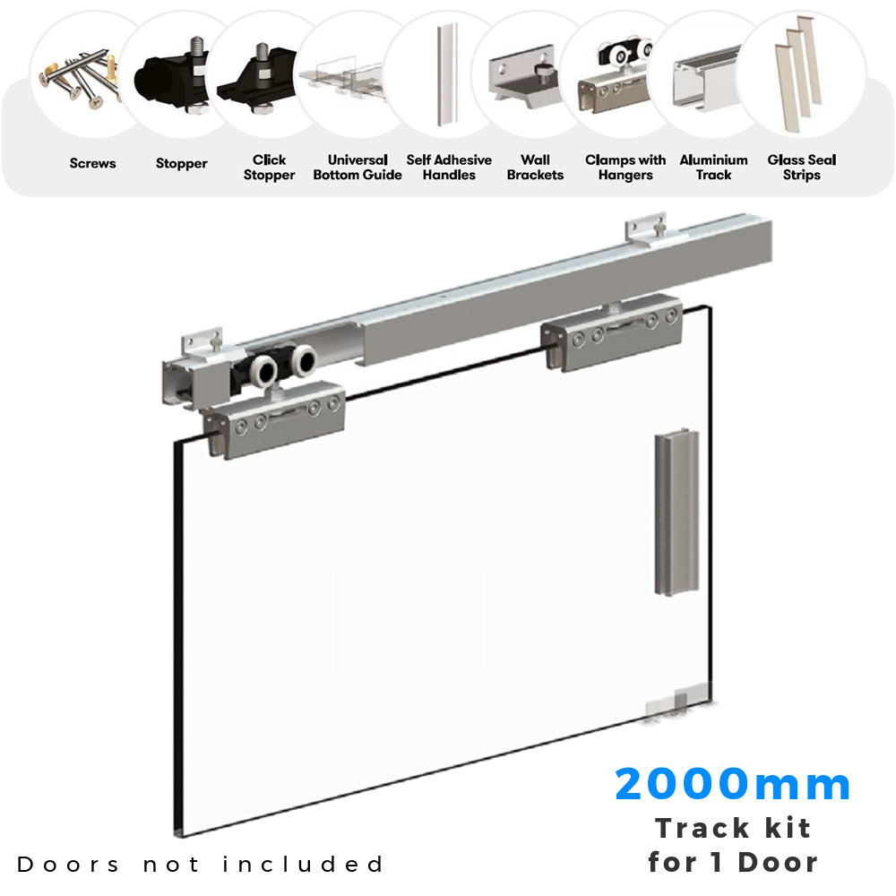 Rothley Herkules 100 Single Glass Sliding Door Gear Track System 100kg - 2000mm Track Kit
