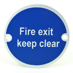 Fire Exit Keep Clear Writing SP75/13 Screen Printed Round Exit Emergency Metal Door Signage 75mm
