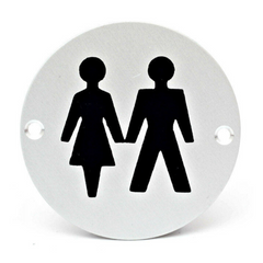 Unisex Symbol SP75/4 Screen Printed Round Metal Male Female Toilet Bathroom Restroom Washroom Door Signage 75mm