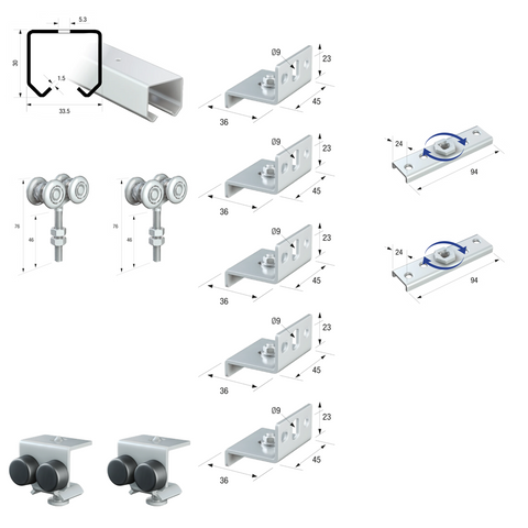 Runners Series 20 Industrial Sliding Door System 90kg