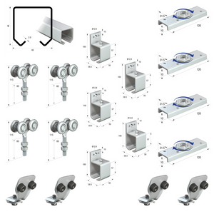 Runners Series 50 Heavy Duty Industrial External Sliding Agricultural Warehouse Stable Barn Door Gear Track System Kit Set 440kg 4mtr Double Door Kit