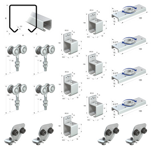 Runners Series 50 Heavy Duty Industrial External Sliding Agricultural Warehouse Stable Barn Door Gear Track System Kit Set 440kg 5mtr Double Door Kit