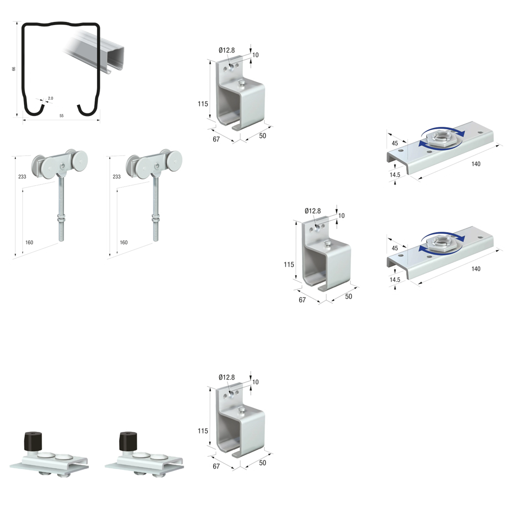 Runners Series 70 Heavy Duty Industrial External Sliding Agricultural Warehouse Stable Barn Door Gear Track System Kit Set 600kg 2mtr Single Door Kit
