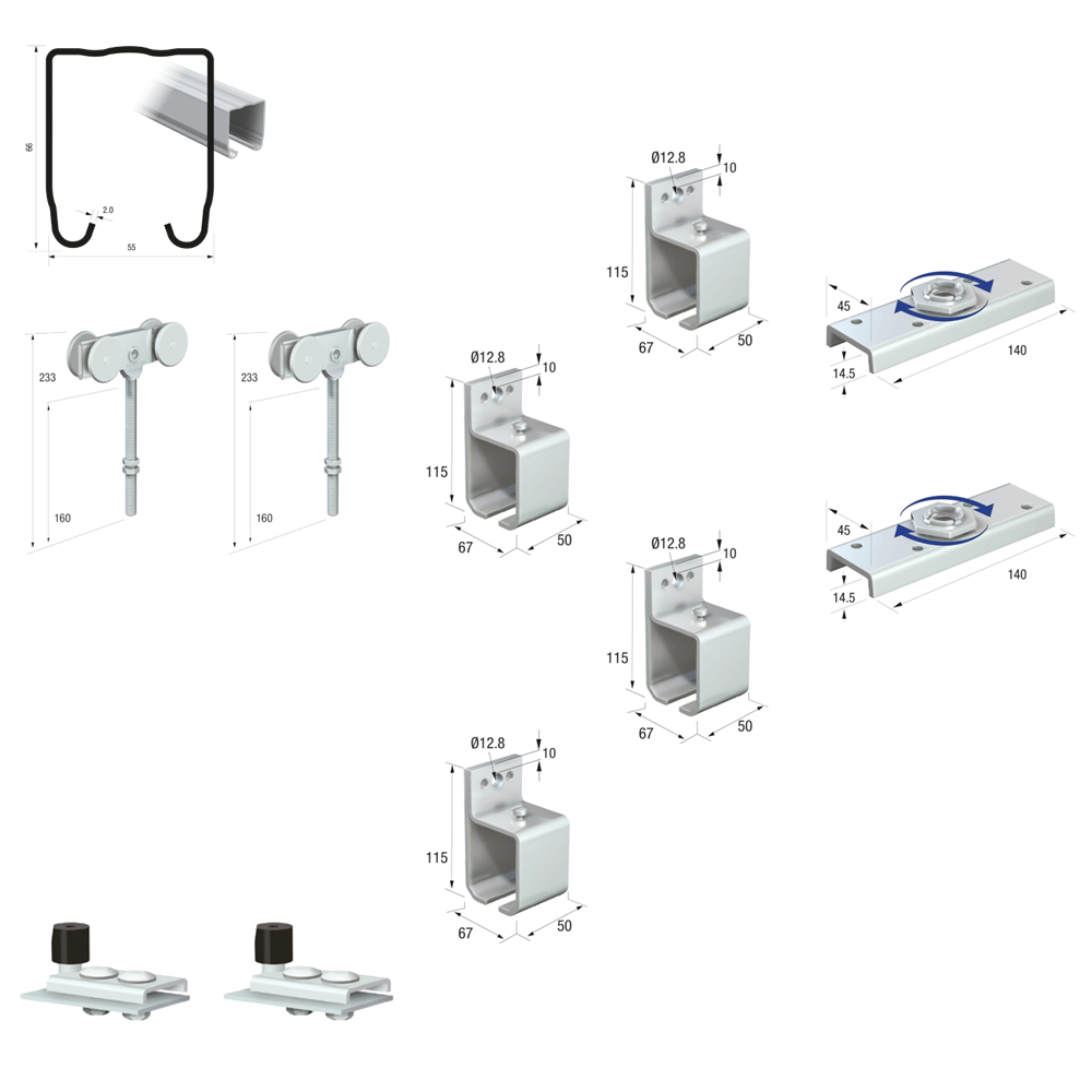 Runners Series 70 Heavy Duty Industrial External Sliding Agricultural Warehouse Stable Barn Door Gear Track System Kit Set 600kg 3mtr Single Door Kit
