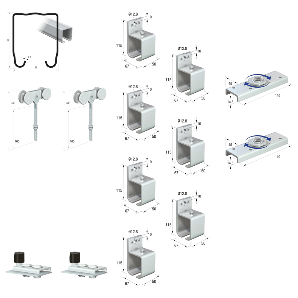 Runners Series 70 Heavy Duty Industrial External Sliding Agricultural Warehouse Stable Barn Door Gear Track System Kit Set 600kg 6mtr Single Door Kit