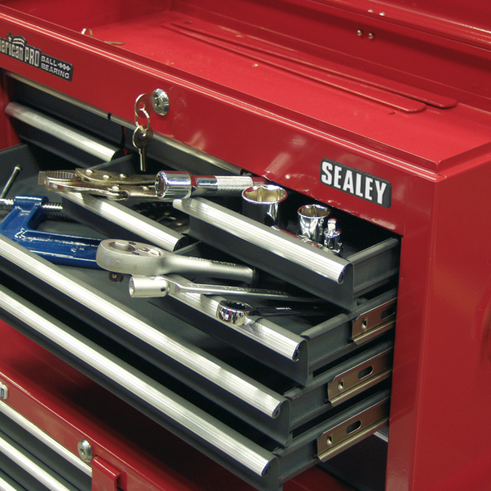 Sealey AP2509BB American Pro 9 Drawer Top Tool Chest Storage Box with Ball Bearing Slides Red Grey