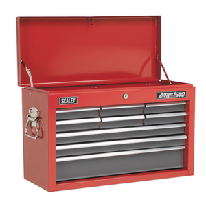 Sealey AP2509BB American Pro 9 Drawer Top Tool Chest Storage Box with Ball Bearing Slides Red Grey