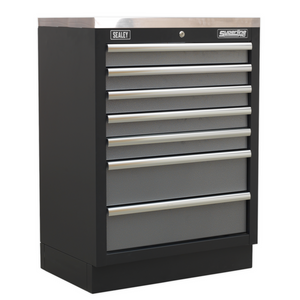 Sealey APMS62 Superline Pro Modular Heavy-Duty 7 Drawer Floor Mounted Tool Storage Box Garage Workshop Cabinet Unit 680mm