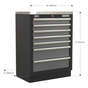 Sealey APMS62 Superline Pro Modular Heavy-Duty 7 Drawer Floor Mounted Tool Storage Box Garage Workshop Cabinet Unit 680mm
