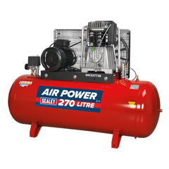Sealey SAC52775B Stationary Belt Drive Air Compressor 270 Litre 7.5hp 415V 3ph 2-Stage with Cast Cylinders