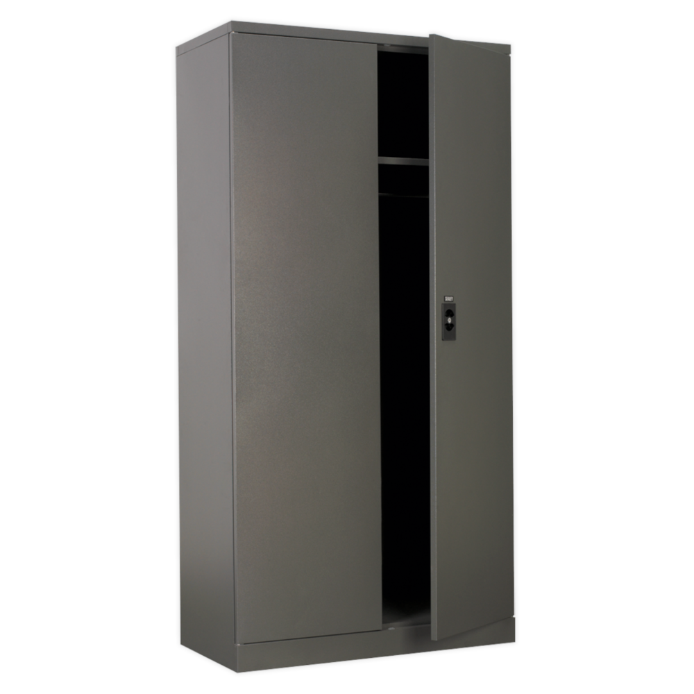 Sealey SC02 4 Shelf 2 Door Floor Cabinet Workshop Tool Storage with Hanging Rail