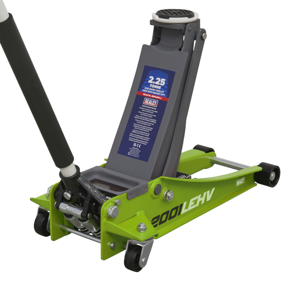 Sealey 2001LEHV 2.25 Tonne Low Entry Profile Garage Workshop Trolley Jack with Rocket Lift Green