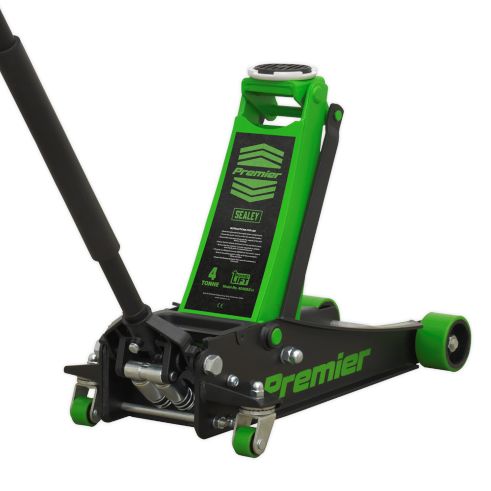 Sealey 4040AG 4 Tonne Low Entry Profile Trolley Jack Garage Workshop Vehicle Lifting with Rocket Lift Green