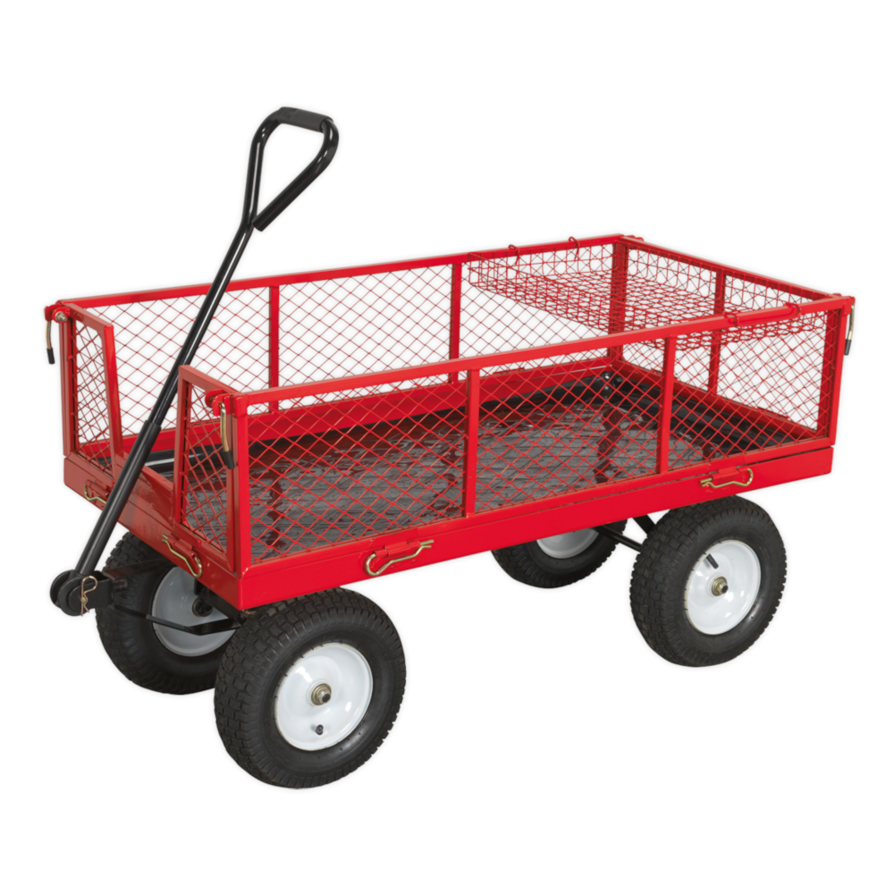 Sealey CST806 Platform Truck Transport Trolley Cart with Folding Removeable Sides and Pneumatic Tyres, 350kg