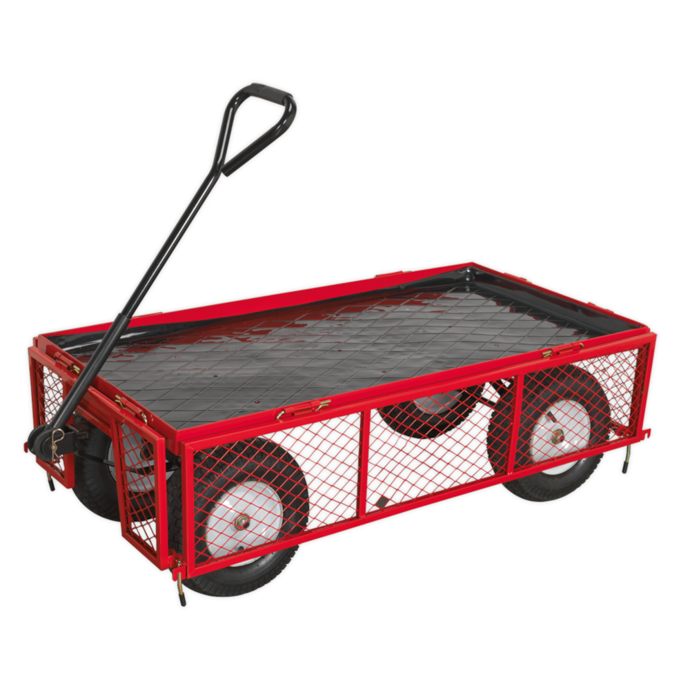 Sealey CST806 Platform Truck Transport Trolley Cart with Folding Removeable Sides and Pneumatic Tyres, 350kg