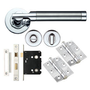 TW2000 Lever Door Handle Bathroom Pack with Ball Bearing Hinges Satin Polished Chrome