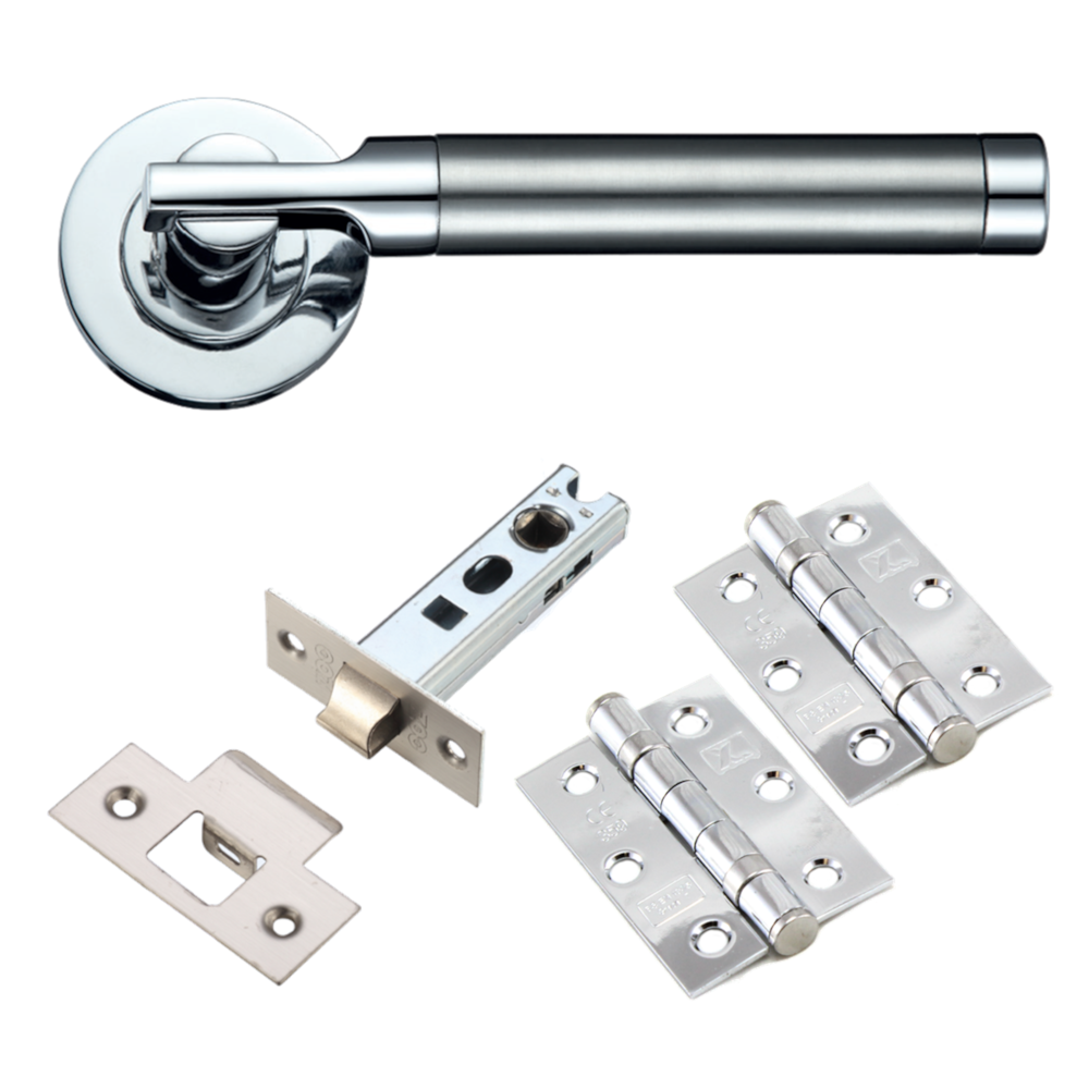 TW2000 Lever Door Handle Latch Pack with Ball Bearing Hinges Satin Polished Chrome