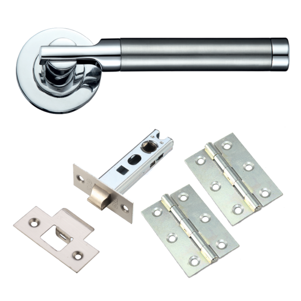 TW2000 Lever Door Handle Latch Pack with Steel Hinges Satin Polished Chrome