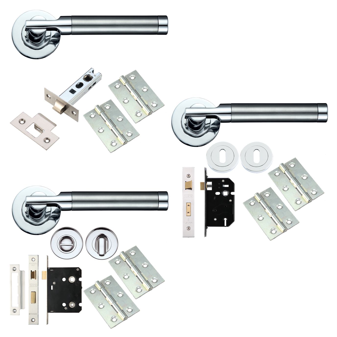 TW2000 Lever Door Handle Pack with Steel Hinges Satin Polished Chrome
