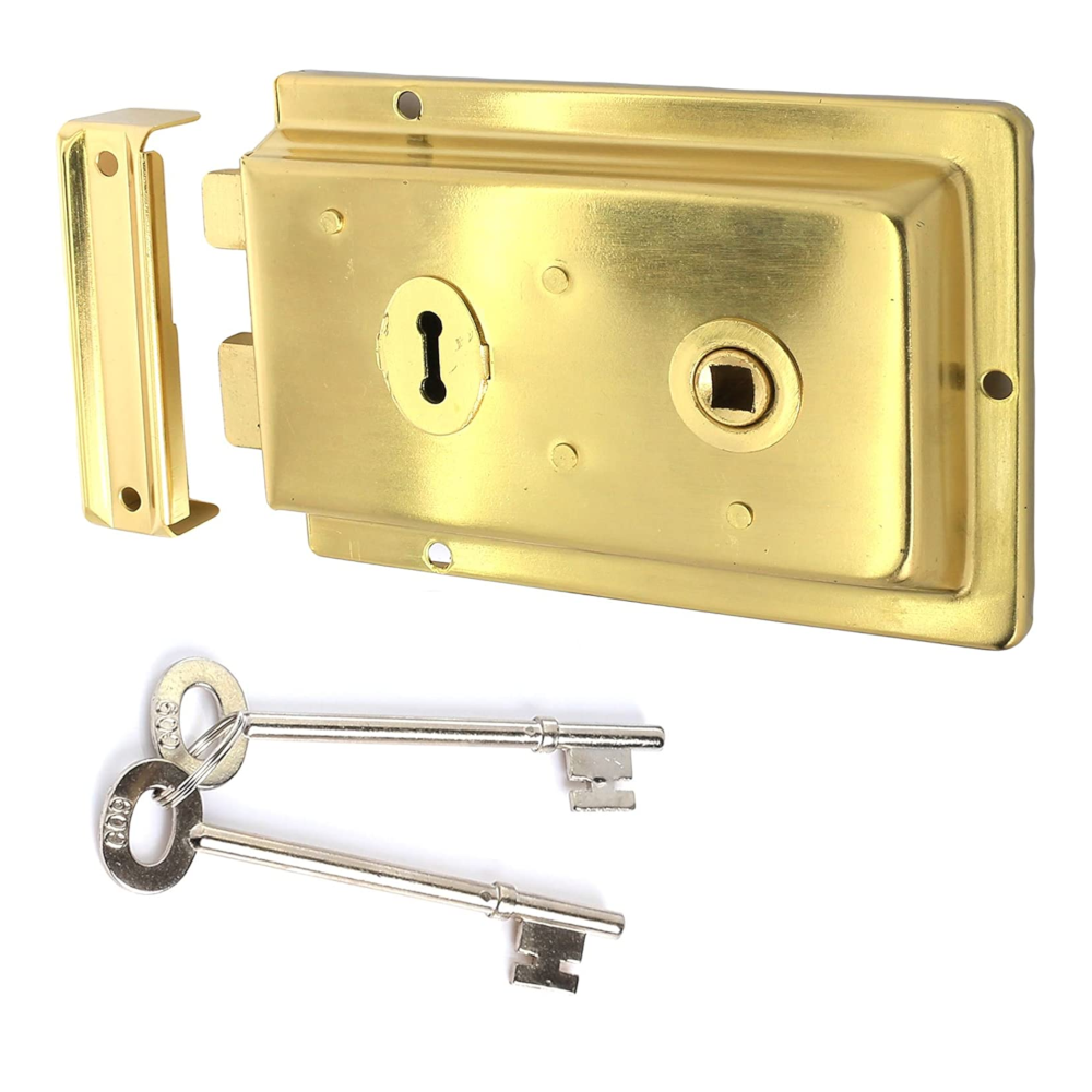 Victorian Style Traditional Double Handed Rim Sash Lock Case Polished Brass