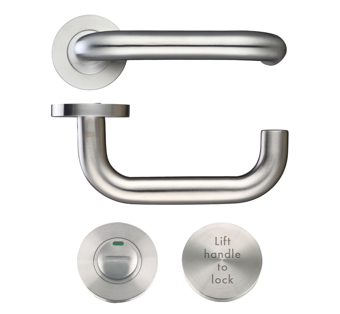 Zoo Hardware ZCS030LL RTD Lift to Lock Disabled Facility Toilet Door Furniture Indictator Lock Handle Set Satin Stainless Steel