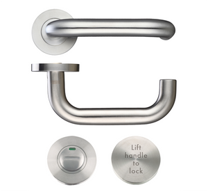 Zoo Hardware ZCS030LL RTD Lift to Lock Disabled Facility Toilet Door Furniture Indictator Lock Handle Set Satin Stainless Steel