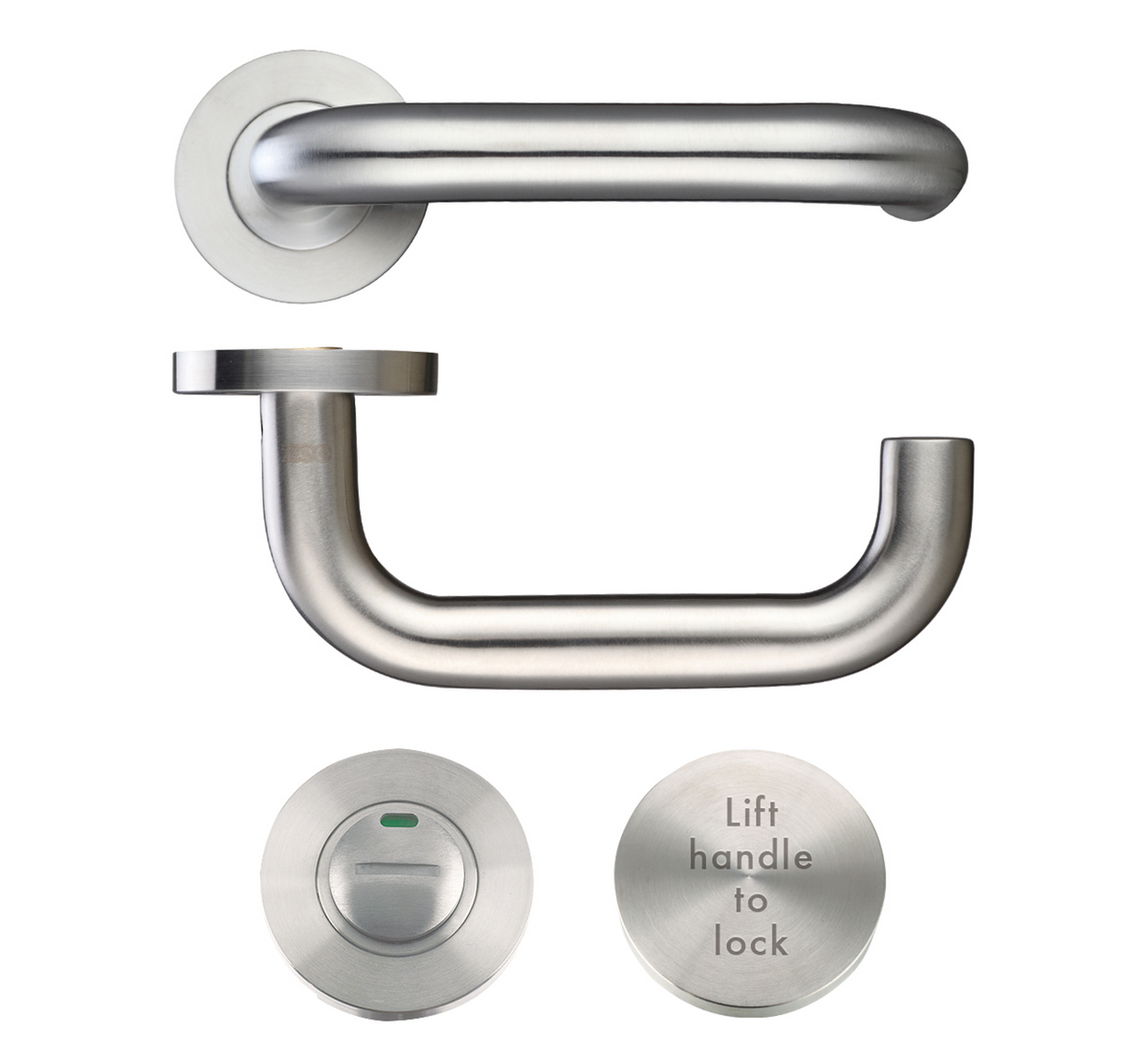 Zoo Hardware ZCS030LL RTD Lift to Lock Disabled Facility Toilet Door Furniture Indictator Lock Handle Set Satin Stainless Steel
