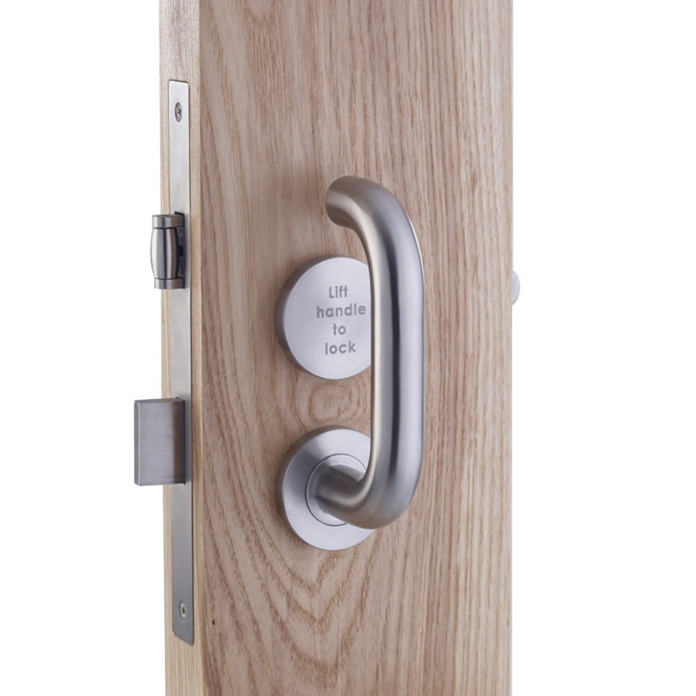 Zoo Hardware ZCS030LL RTD Lift to Lock Disabled Facility Toilet Door Furniture Indictator Lock Handle Set Satin Stainless Steel