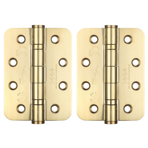Zoo Hardware ZHSS243R Grade 13 Stainless Steel Fire Rated Ball Bearing Door Hinges 4 Inch 102mm - Radius - PVD Brass